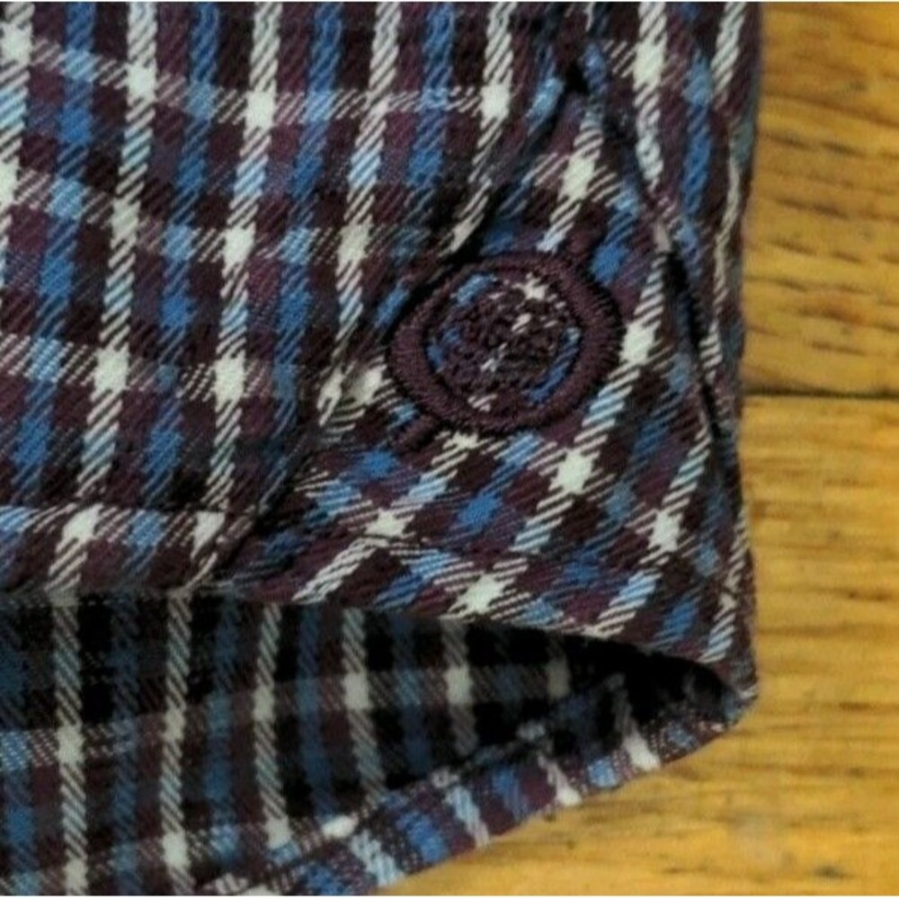 BORN Handcrafted Clothing Button Down Shirt Men's XL Purple Blue Plaid L/S - Picture 3 of 8